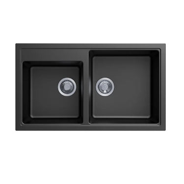 Aquaperla Carysil Vivaldi 860x500mm Matte Black 1 & 3/4 Bowl Granite Sink