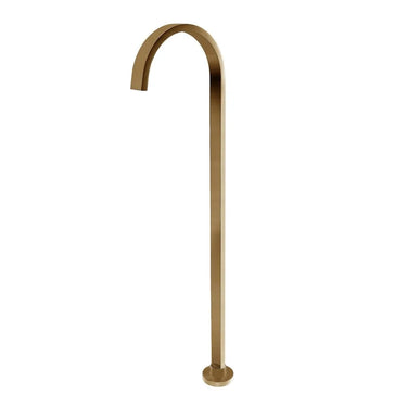 Aquaperla Cavallo Brushed Brass Freestanding Bath Spout - Square Gooseneck, Floor Mounted, Stainless Steel