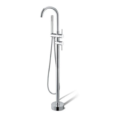 Aquaperla Chrome Freestanding Bath Mixer with Hand Shower - Round Gooseneck, Floor Mounted