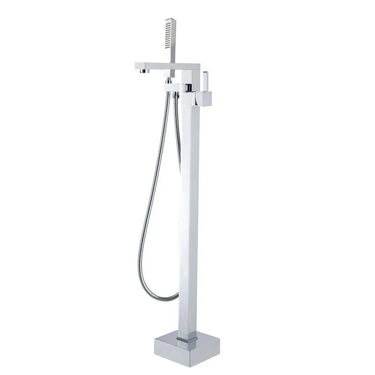 Aquaperla Chrome Freestanding Bath Mixer with Hand Shower - Square Spout, Floor Mounted