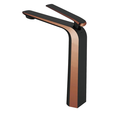 Aquaperla Esperia Black & Rose Gold tall basin mixer tap for vessel and above-counter basins