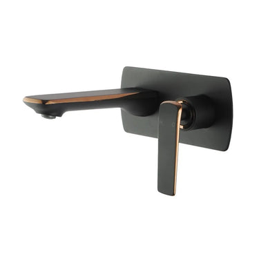 Aquaperla Esperia Black & Rose Gold wall basin mixer set with spout