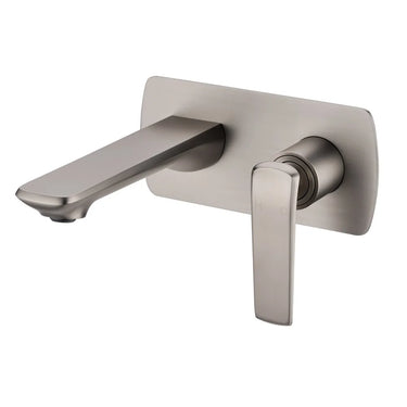 Aquaperla Esperia Brushed Nickel wall basin mixer set with spout