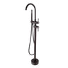 Aquaperla Gunmetal Freestanding Bath Mixer with Hand Shower - Round Gooseneck, Floor Mounted