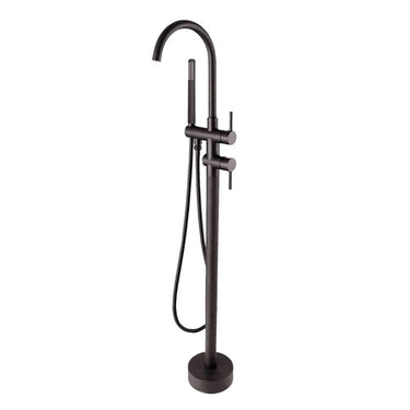 Aquaperla Gunmetal Freestanding Bath Mixer with Hand Shower - Round Gooseneck, Floor Mounted