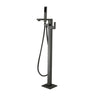 Aquaperla Gunmetal Freestanding Bath Mixer with Hand Shower - Square Spout, Floor Mounted