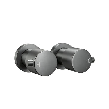Aquaperla Gunmetal Round Shower Wall Taps - Knob Handles