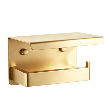 Aquaperla Ivano Brushed Brass Toilet Roll Holder with Shelf