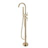 Aquaperla Light Brushed Brass Freestanding Bath Mixer with Hand Shower - Round Gooseneck, Floor Mounted