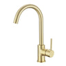 Aquaperla Light Brushed Brass Gooseneck Kitchen Mixer Tap - Round Pin Lever