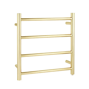 Aquaperla Light Brushed Brass heated towel rail, 4 bars, round