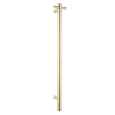 Aquaperla Light Brushed Brass heated towel rail, single vertical bar with timer