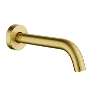 Aquaperla Lucid Pin Brushed Brass Bath Spout 180mm - Round Wall Spout, 15mm Plate