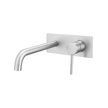 Aquaperla Lucid Pin Brushed Nickel wall basin mixer set with spout