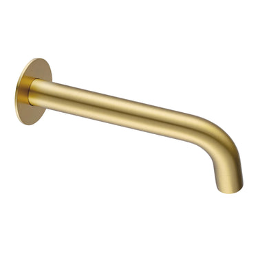 Aquaperla Lucid Pin Light Brushed Brass Bath Spout 180mm - Round Wall Spout, Slim 7mm Plate