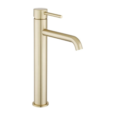 Aquaperla Lucid Pin Light Brushed Brass tall basin mixer tap for vessel and above-counter basins