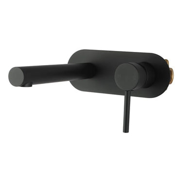 Aquaperla Lucid Pin oval plate Matte Black wall basin mixer set with spout