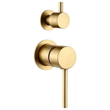 Aquaperla Lucid Pin separate plates Brushed Brass shower wall mixer with diverter