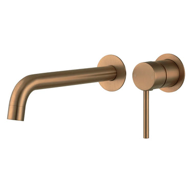 Aquaperla Lucid Pin separate plates Brushed Copper wall basin mixer set with spout
