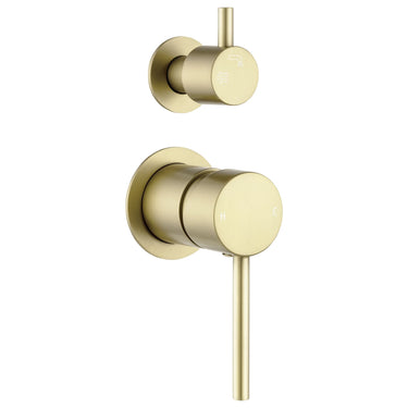 Aquaperla Lucid Pin separate plates Light Brushed Brass shower wall mixer with diverter