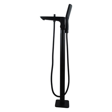 Aquaperla Matte Black Freestanding Bath Mixer with Hand Shower - Flat Spout, Floor Mounted