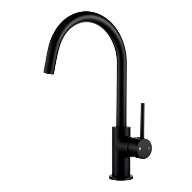 Aquaperla Matte Black Gooseneck Kitchen Mixer Tap - Round Pin Lever