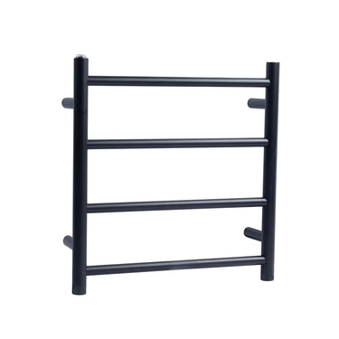 Aquaperla Matte Black heated towel rail, 4 bars, round