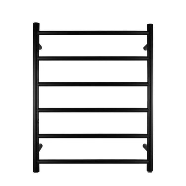 Aquaperla Matte Black heated towel rail, 6 bars, round