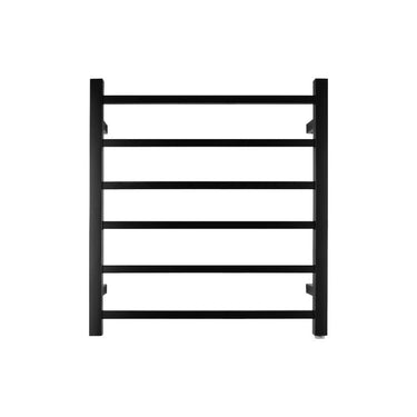 Aquaperla Matte Black heated towel rail, 6 bars, square