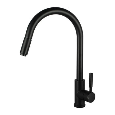 Aquaperla Matte Black Pull Out Kitchen Mixer Tap - Round Gooseneck