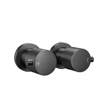 Aquaperla Matte Black Round Shower Wall Taps - Knob Handles