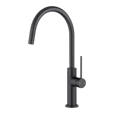 Aquaperla Matte Black Slim Gooseneck Kitchen Mixer Tap - Pin Lever
