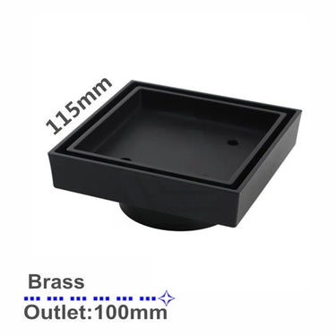 Aquaperla Matte Black Tile Insert Floor Waste 115x115mm