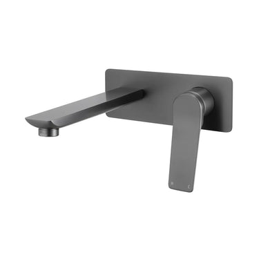 Aquaperla Rushy Brushed Gunmetal wall basin mixer set with spout
