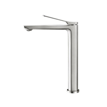 Aquaperla Rushy Brushed Nickel tall basin mixer tap for vessel and above-counter basins