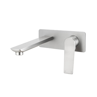 Aquaperla Rushy Brushed Nickel wall basin mixer set with spout
