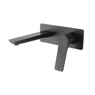 Aquaperla Rushy Matte Black wall basin mixer set with spout
