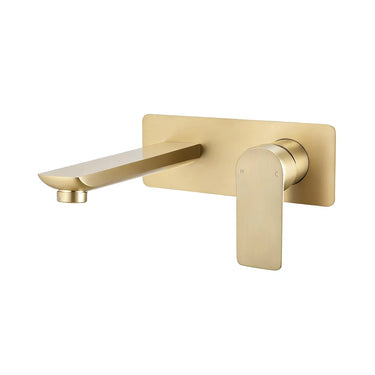 Aquaperla Vog Light Brushed Brass wall basin mixer set with spout