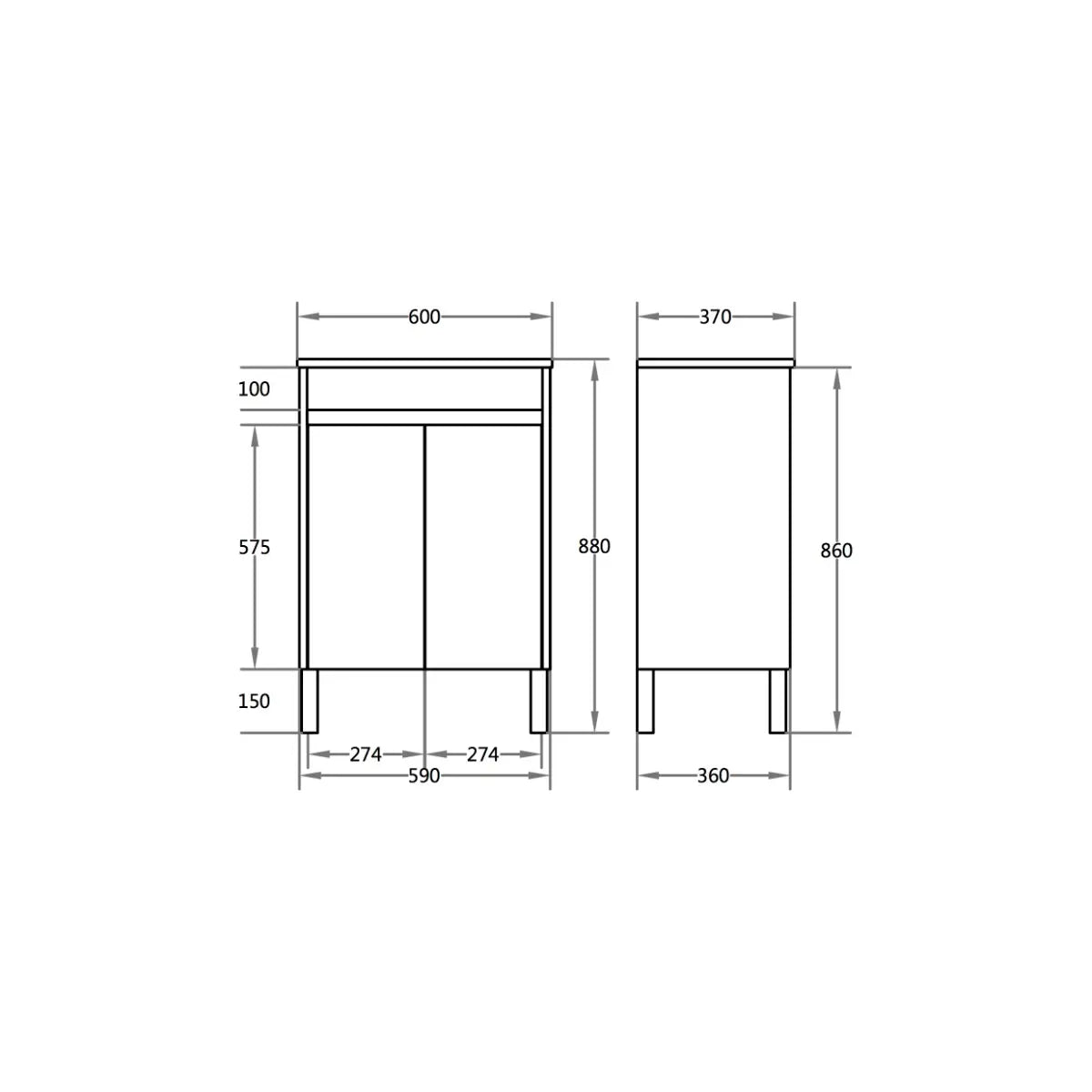 Polar PVC 600x360mm Ensuite Slim Narrow Compact Freestanding Vanity
