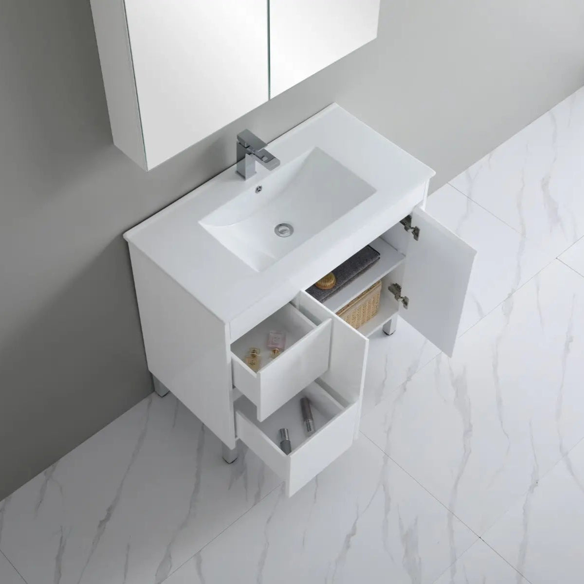 Polar PVC 900x360mm Ensuite Slim Narrow Compact Freestanding Vanity