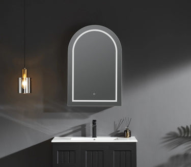 Arched Mirror Shaving Cabinet 600*900mm Olivia PVC LED Matte Black - RJ Bathroom