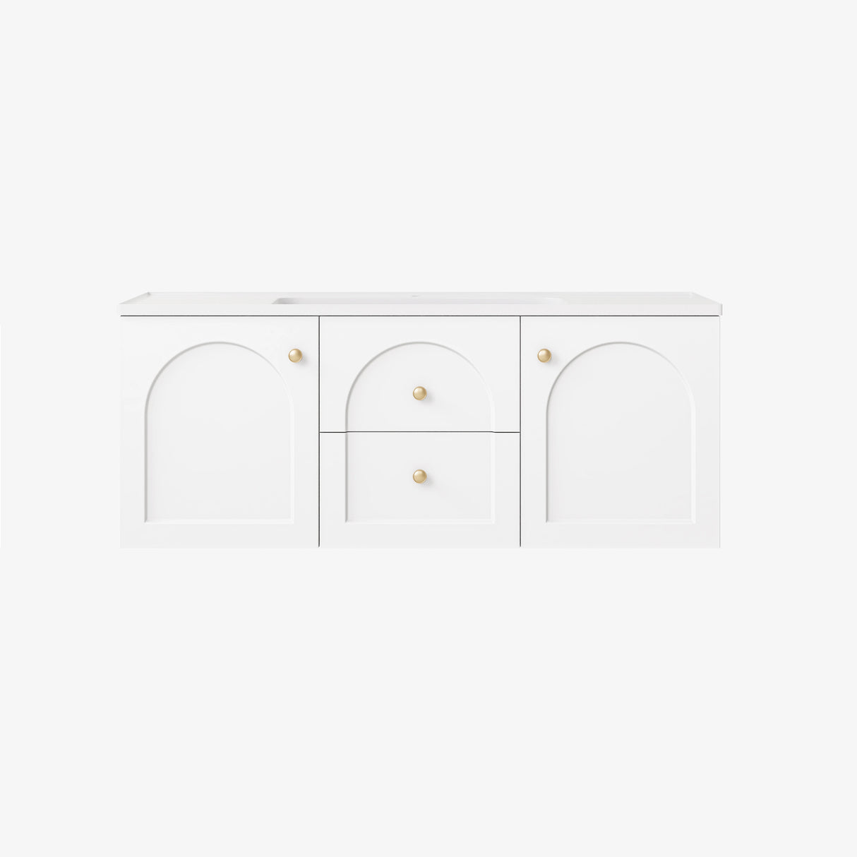 Chester Archie Hampton 1200mm Matte White PVC Waterproof Wall Hung Bathroom Vanity Brushed Gold Handles