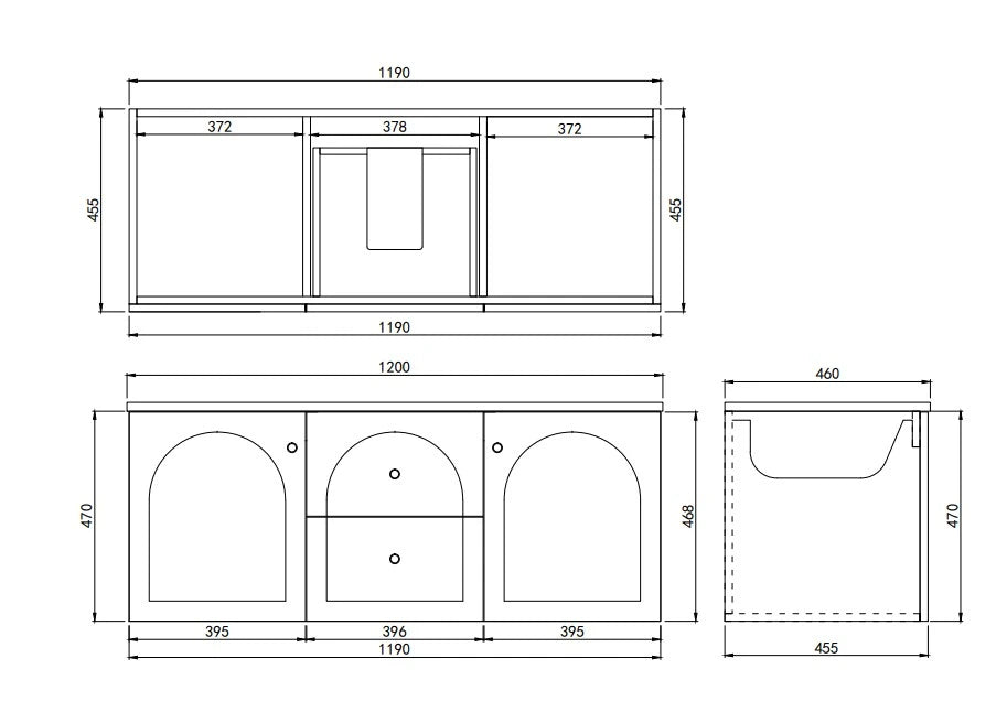 Chester Archie Hampton 1200mm Matte White PVC Waterproof Wall Hung Bathroom Vanity Brushed Gold Handles