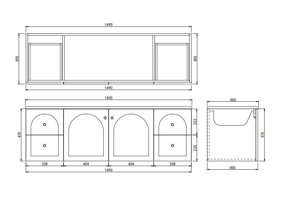 Chester Archie Hampton 1500mm Double Bowl Matte White PVC Waterproof Wall Hung Vanity Brushed Gold Handles