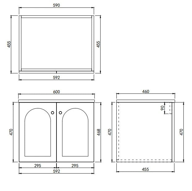 Chester Archie Hampton 600mm Matte White PVC Waterproof Wall Hung Bathroom Vanity Brushed Gold Handles