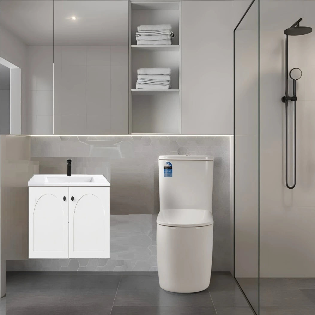 Chester Archie Hampton 600mm Matte White PVC Waterproof Wall Hung Bathroom Vanity Brushed Gold Handles