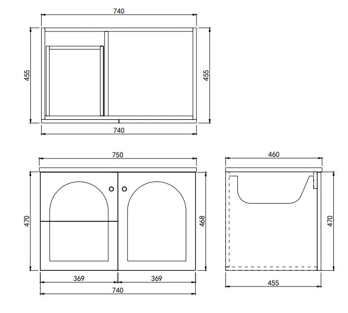 Chester Archie Hampton 750mm Matte White PVC Waterproof Wall Hung Bathroom Vanity Brushed Nickel Handles