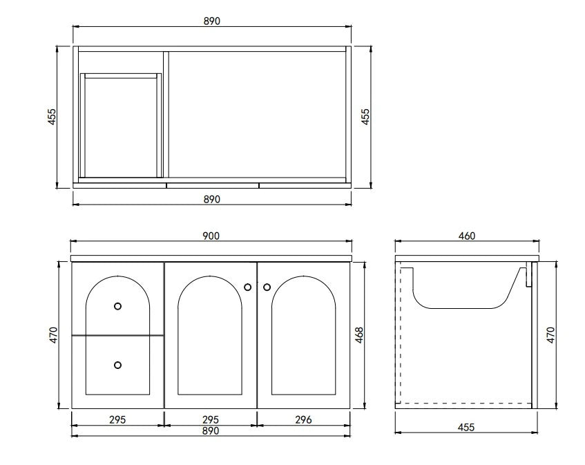 Chester Archie Hampton 900mm Matte White PVC Waterproof Wall Hung Bathroom Vanity Brushed Nickel Handles