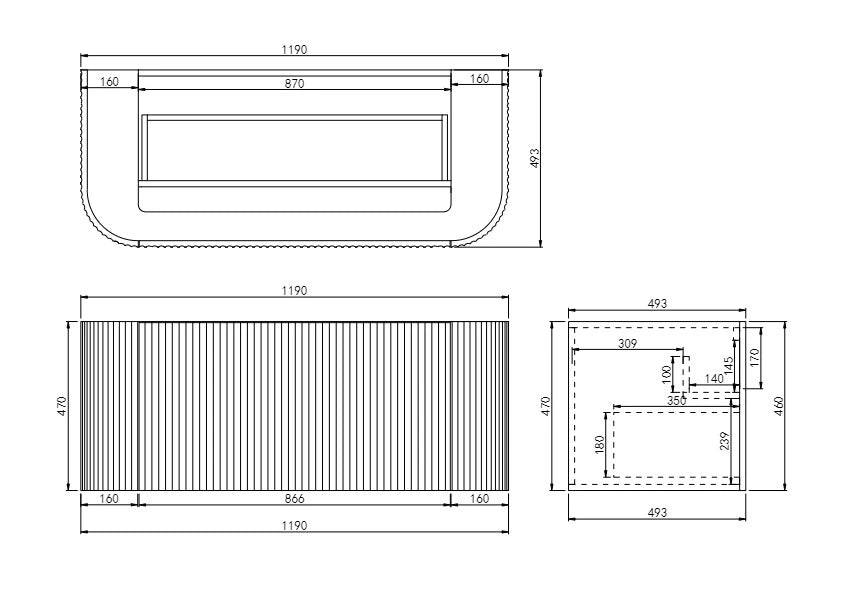 Avalon 1200mm Fluted Curved Wall Hung Matte Black Vanity Black Stone top - RJ Bathroom