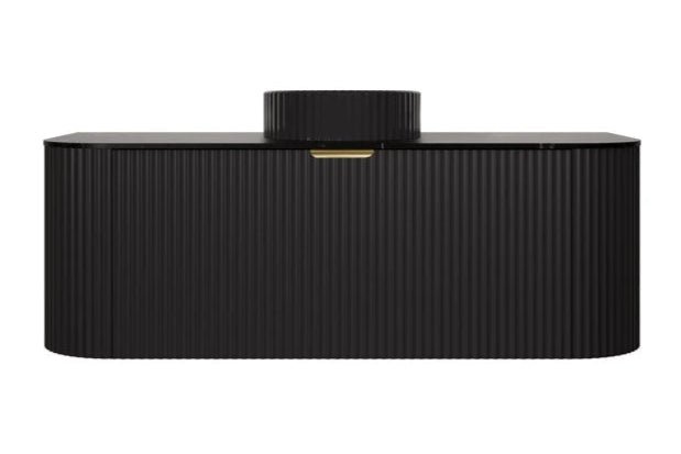 Avalon 1200mm Fluted Curved Wall Hung Matte Black Vanity Black Stone top - RJ Bathroom